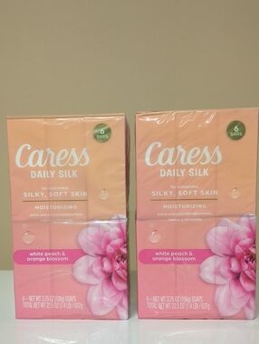 Caress Daily Silk Moisturizing Soap Bars - White Peach & Orange Blossom (Pink)